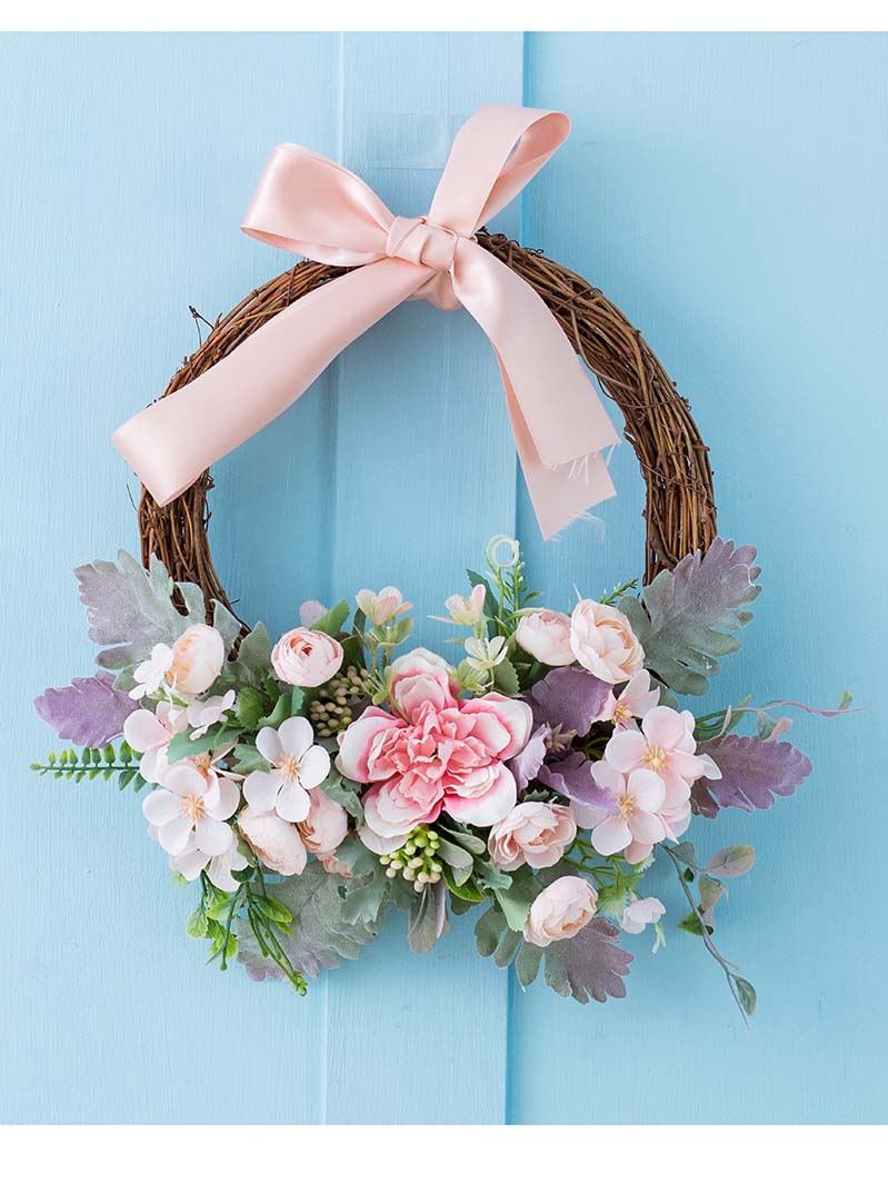 Pink Wreath for Front Door  Artificial Pink Flowers Wreath for Home Decor Outdoor Indoor, Window, Wall, Wedding