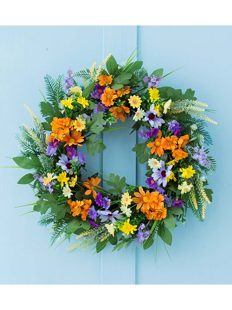 Summer Wreaths for Front Door, Colorful Daisy Spring Door Wreath Summer Wreath, Spring Wreaths for Front Door Outside,  Handmade Spring & Summer Decorations for Home, Artificial Wreaths