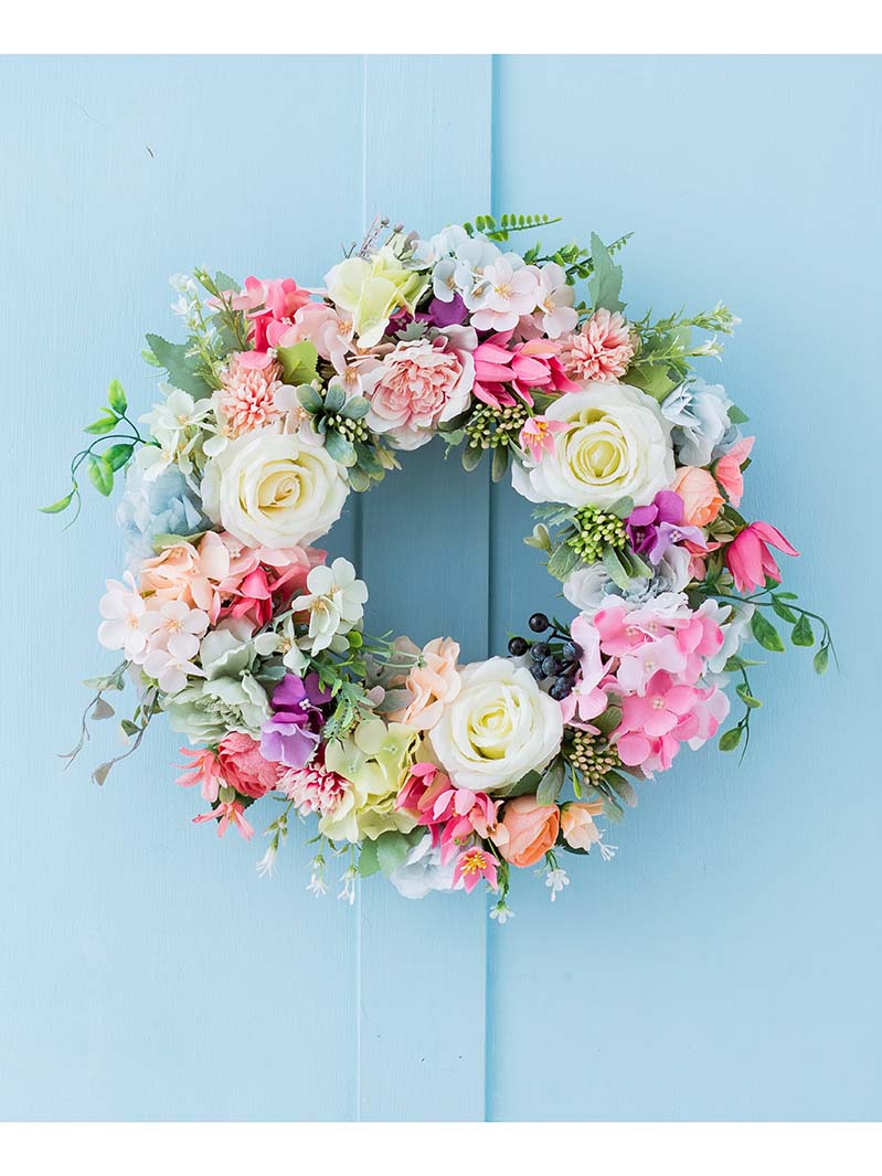 Artificial rose and hydrangea wreath Faux colorful wreath for wedding and festival decoration-wreath summer