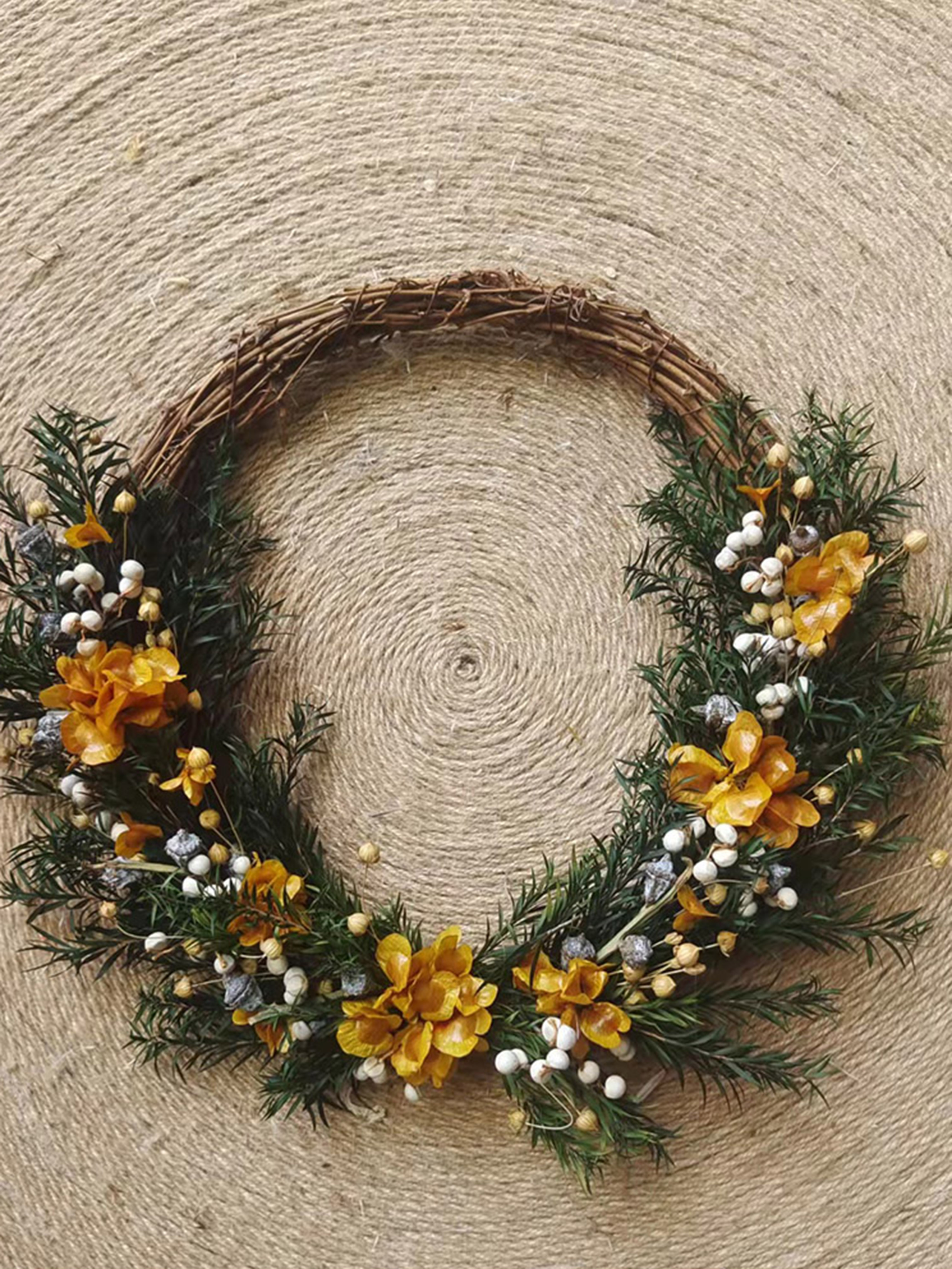 Dried Natural Yellow Flowers Welcome Wreath for Farmhouse Front Door Window Decor-Wreath summer SH6770061