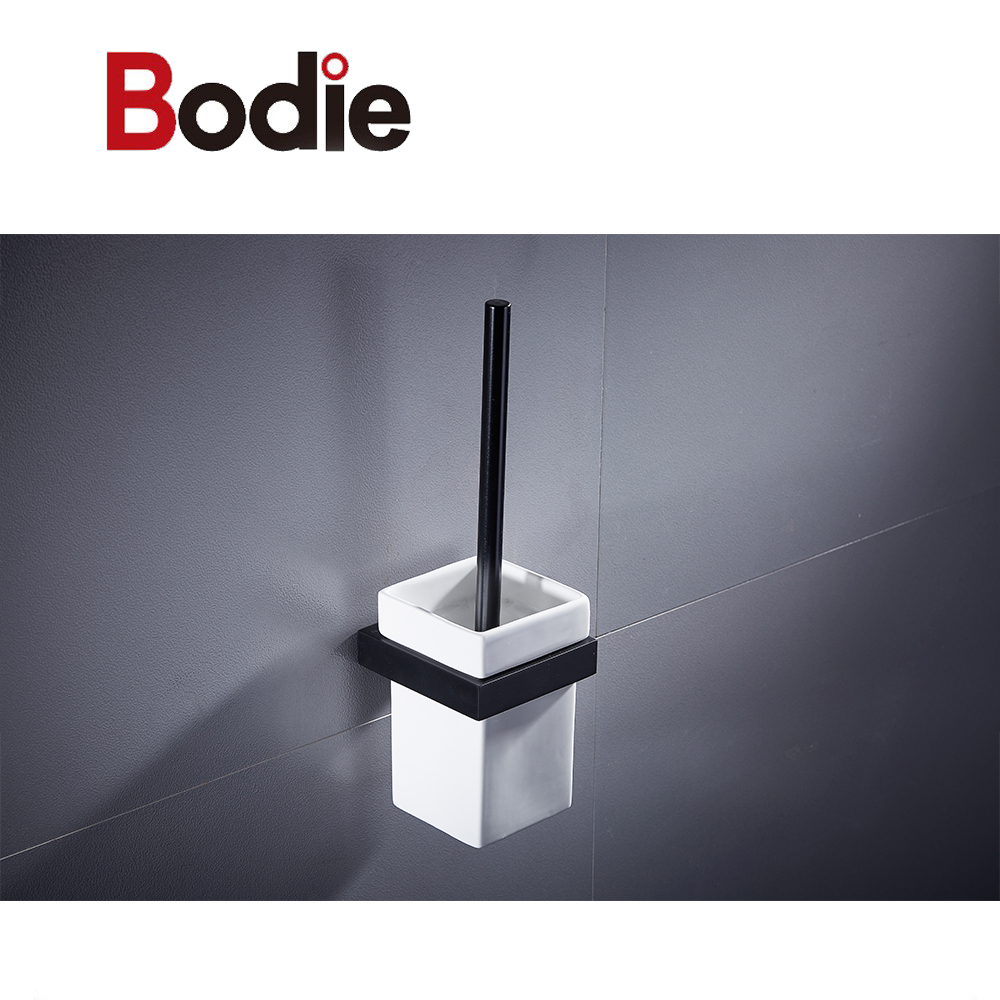 Matte black square brush holder morden bathroom aluminum toilet brush15409