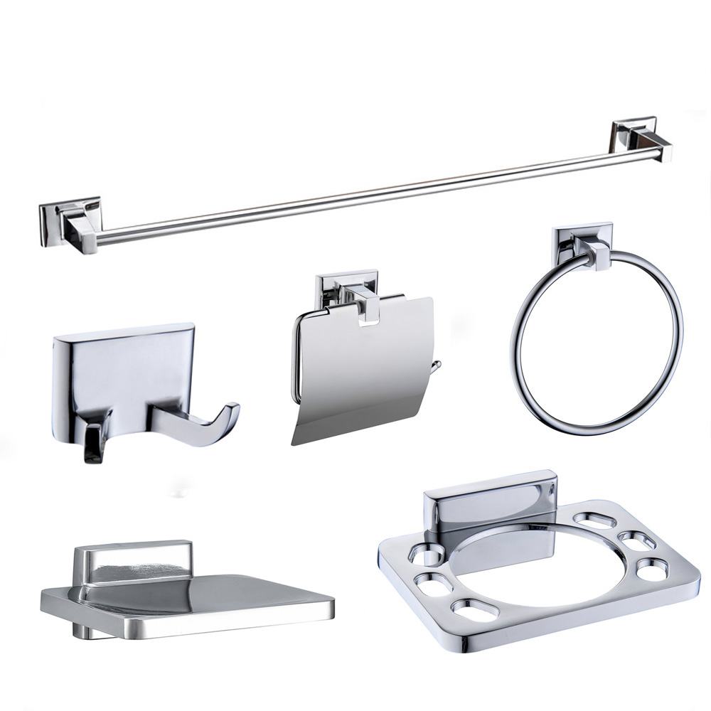 Square Design Zinc Alloy Chrome Bathroom Accessories 6 Pieces Set 3400