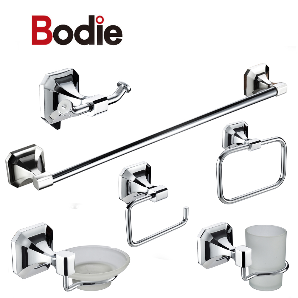 Square Plate Zinc Alloy Chrome Bathroom Accessories 6pcs Unique Bath Hardware Set 12800