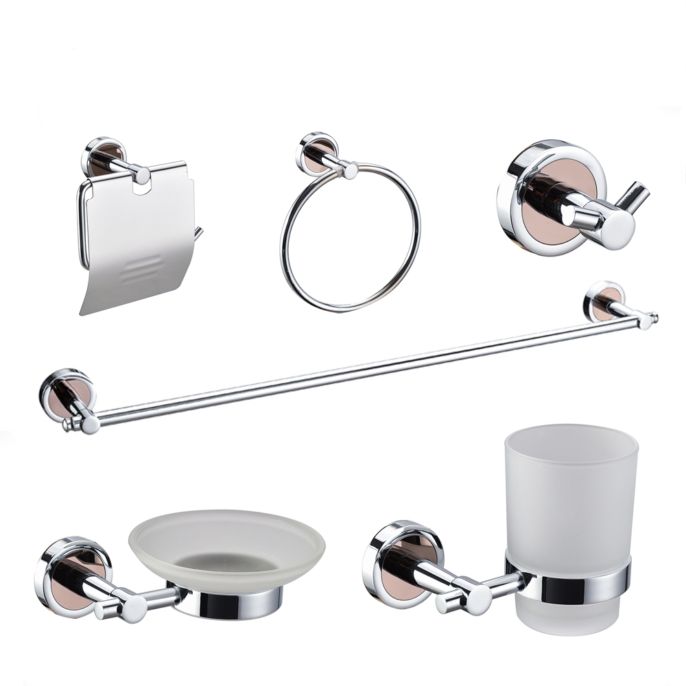 Round bathroom luxury accessories brass gold bathroom set accessories with simple design 7300