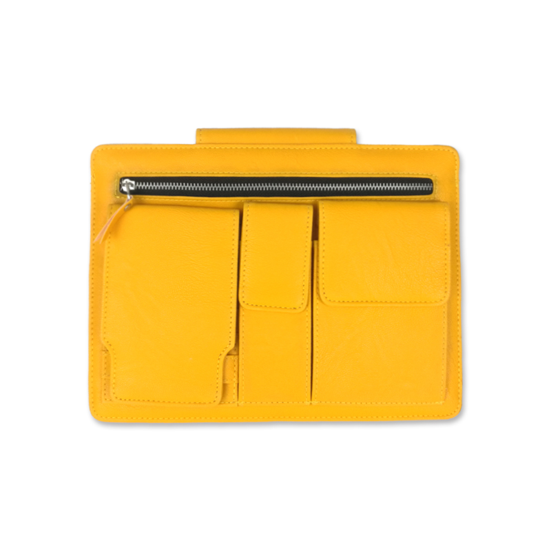Zipper PU leather yellow Ipad pouch tablet pocket portfolio padfolio organizer china factory