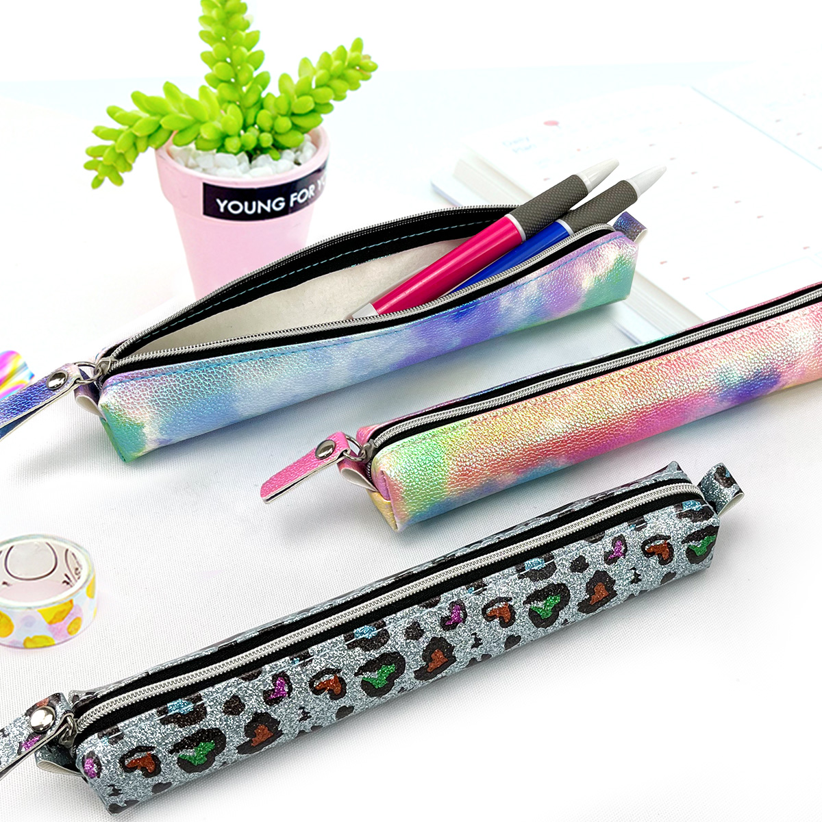 Colorful iridescent Wholesale ODM China hot selling pencil pouch pen case with zipper closure great gift for business office school supplies China OEM factory