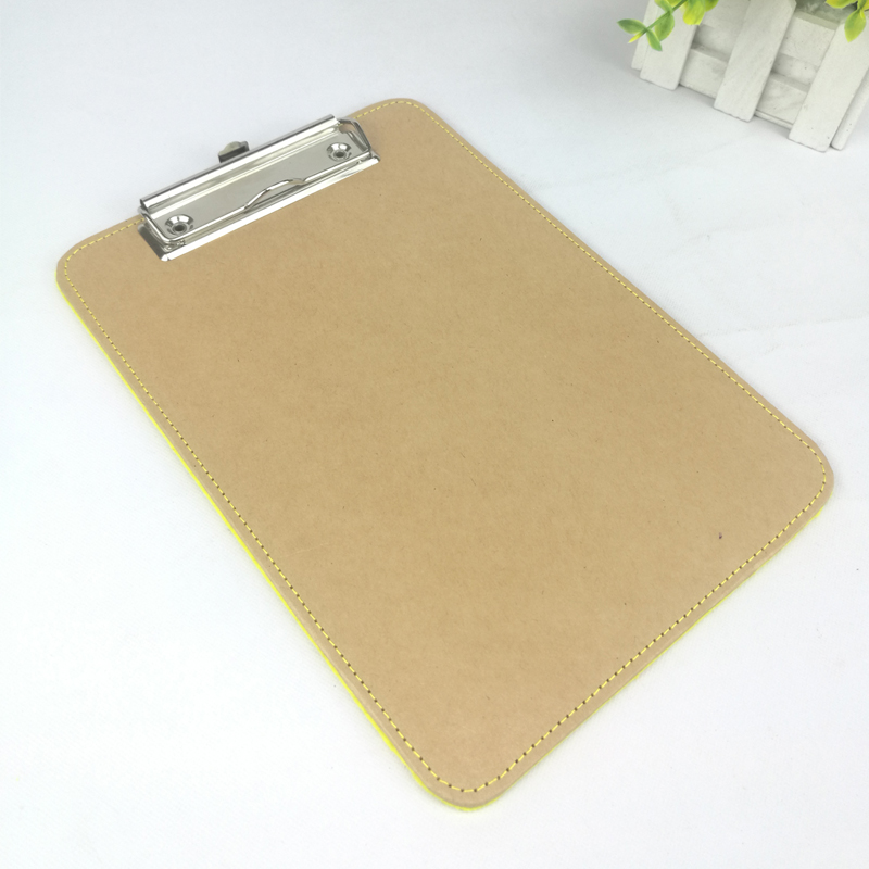 A5 Khaki & yellow felt lightweight clip board with clip mechanism safe smooth edge low profile design for all ages