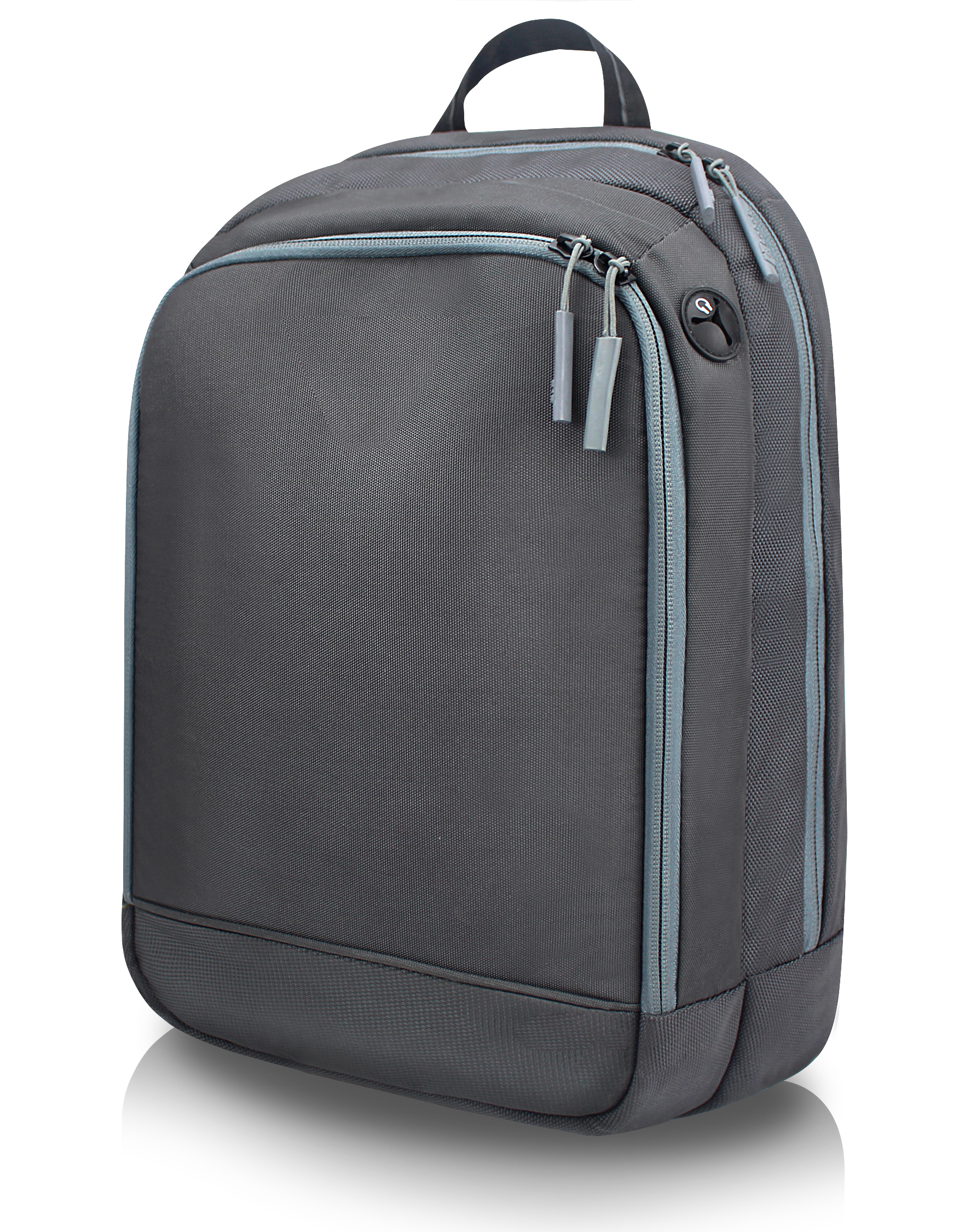  Large capacity dark gray cable hole polyester backpack laptop bookbag computer bag with compartments with dual two-way zipper closure for business work commuter college School for men women