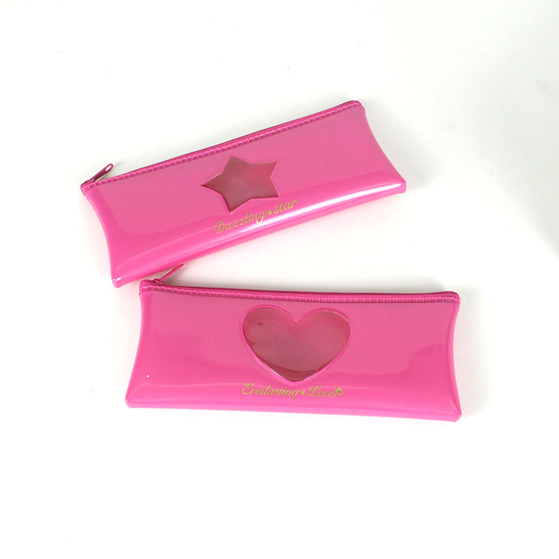Translucent star/love shape PVC 3 bright solid colors available cosmetic bag large capacity pencil pouch pen case China OEM factory supply