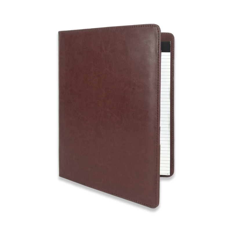 China OEM factory premium brown business portfolio with zipper padfolio superior business impressions begin with PU Leather smart storage solar calculator writing pad