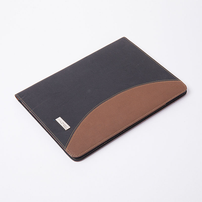 High quality brown and black PU leather A4 file portfolio padfolio with elastic pen loop with card slots with writing pad business presentation folder
