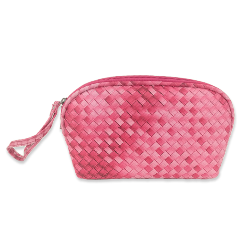 Fashion design customized Logo shell shape weave pattern PU leather polyester cosmetic bag makeup bag with zipper closure with drawstring 3 colors available organizer toiletry bag large capacity great gift for girls teens ladies women