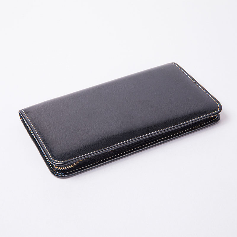 Camei classical black PU leather notebook card bag RFID Blocking multi card case wallet with wraparound zipper closure 6 card slots credit card holder for office business school for men women