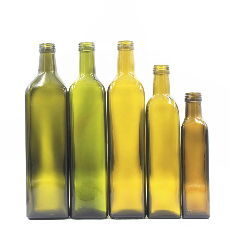 China factory wholesale 250ml 500ml 750ml 1000ml empty round square antique green amber color edible olive walnut oil glass bottle custom