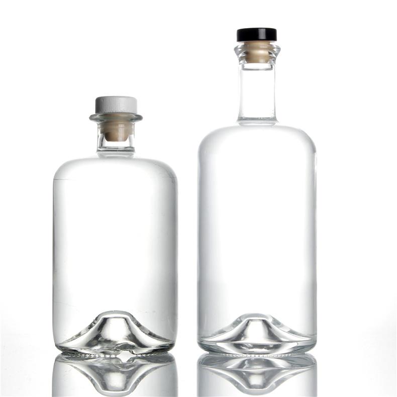 wholesale empty 500ml 750ml clear round shape airtight glass liquor brandy vodka gin whisky bottle customized logo