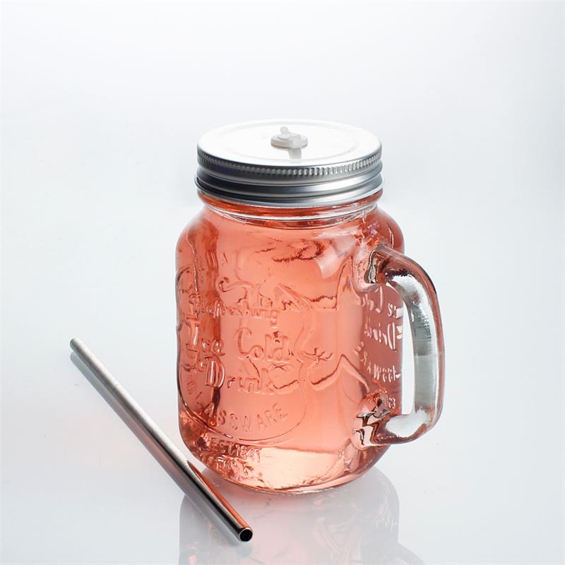 china factory glass sealed jar custom color logo hot sale mason jar with handle and screw metal lid 
