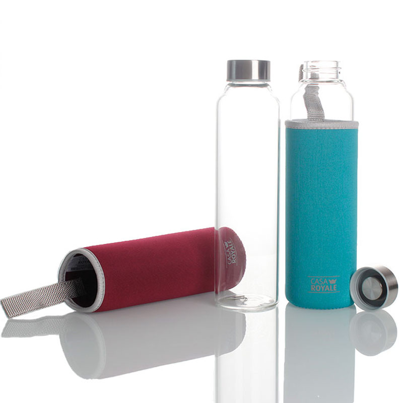  500 ML leak-proof stainless steel lid and protective sleeve transparent high quality high borosilicate glass water bottle