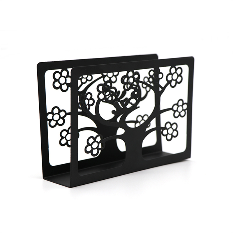DECORELAX Portatovaglioli In Metallo, Design Albero Della Vita, Nero Vintage, Organizer Da Tavolo Per Tovaglioli E Note