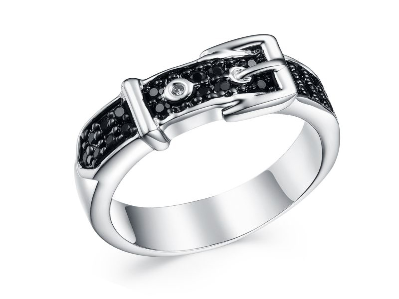 Black CZ Diamond Buckle Ring,925 Sterling Silver with Black Rhodium