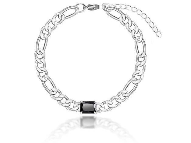 Women's Sterling Silver Simple Figaro Link & Emerald Chain Bracelet 