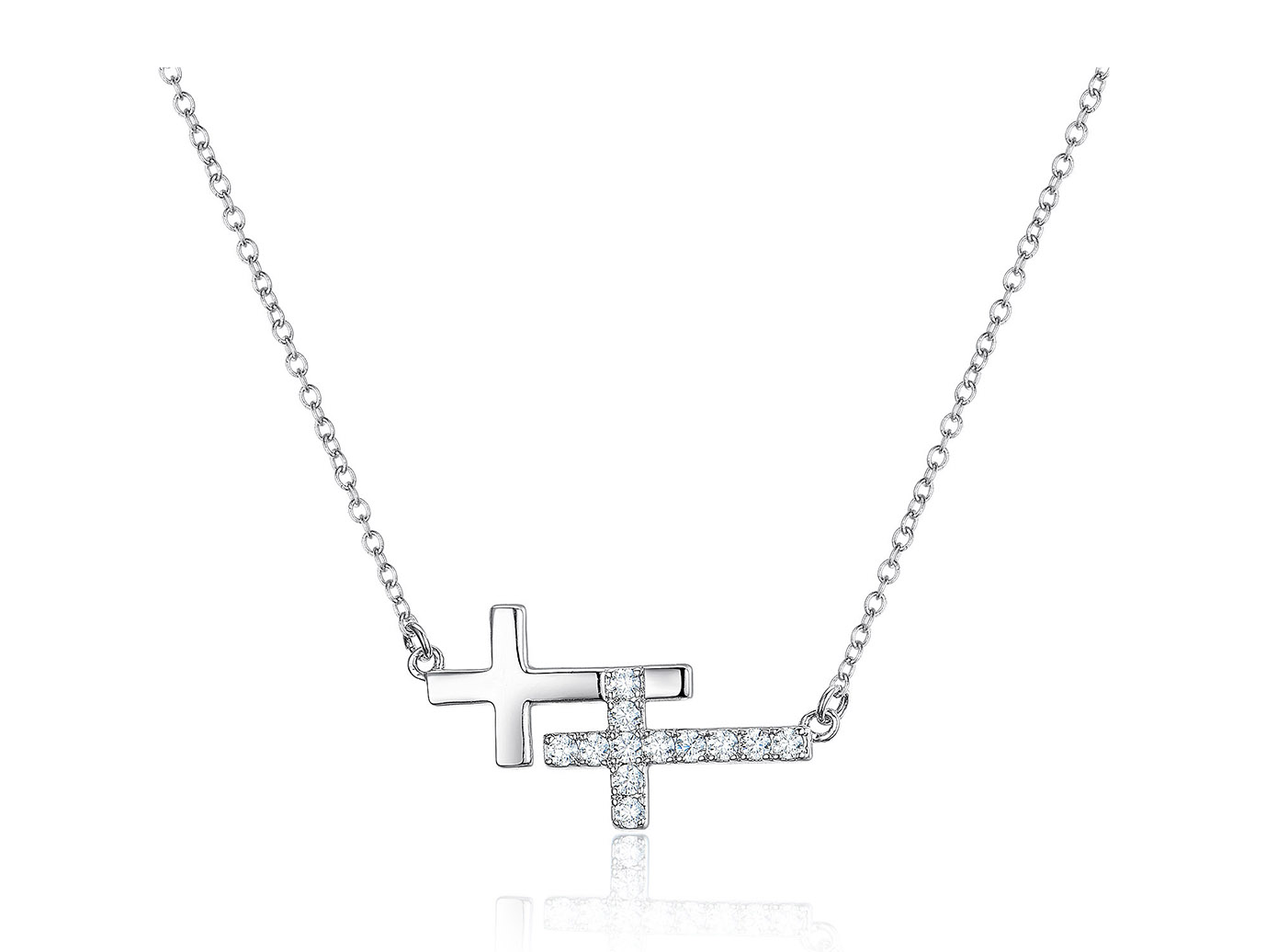 Double Sideways Cross Necklace in Sterling Silver