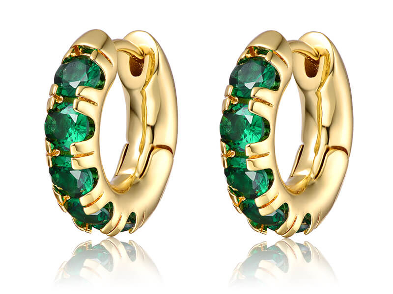 Emerald Green Huggie Earrings 14K Gold Plated for Women Girls Jewelry Gifts