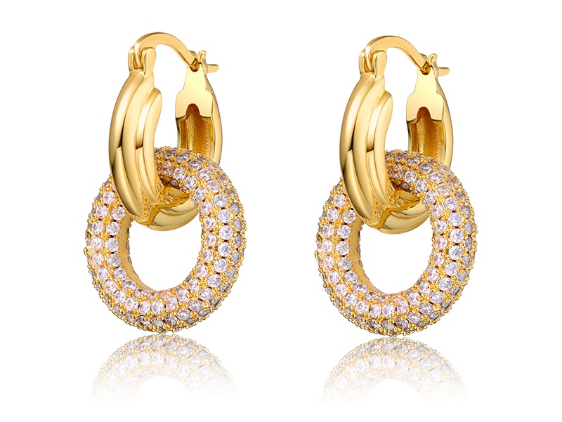 14K Gold plated Double Circle Hoop Earrings With AAA Cubiz Zirconia