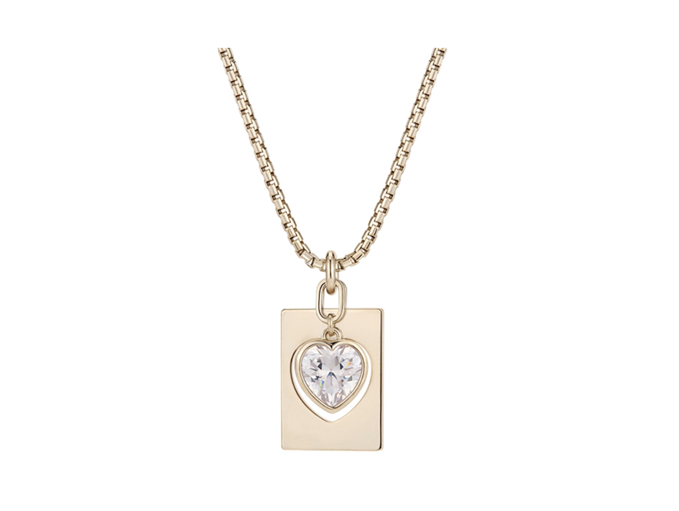 Gold Plated Trendy White CZ Heart Frame Pendant Necklace 
