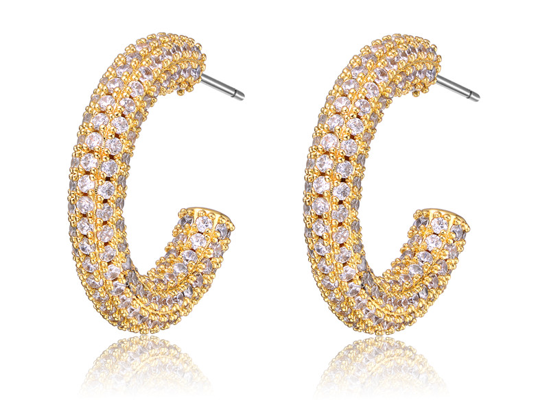 Luxury 18 Gold Plated Pave Cubic Zirconia Hoop Earring