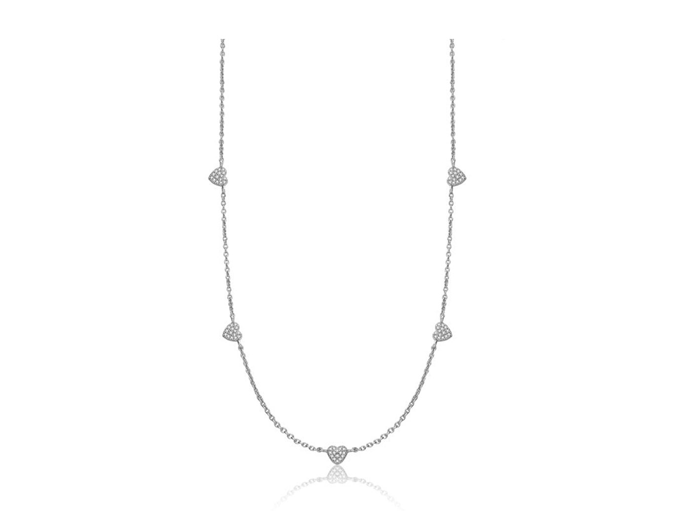  Silver Pave CZ Heart Dangling Station Chain Necklace for girls