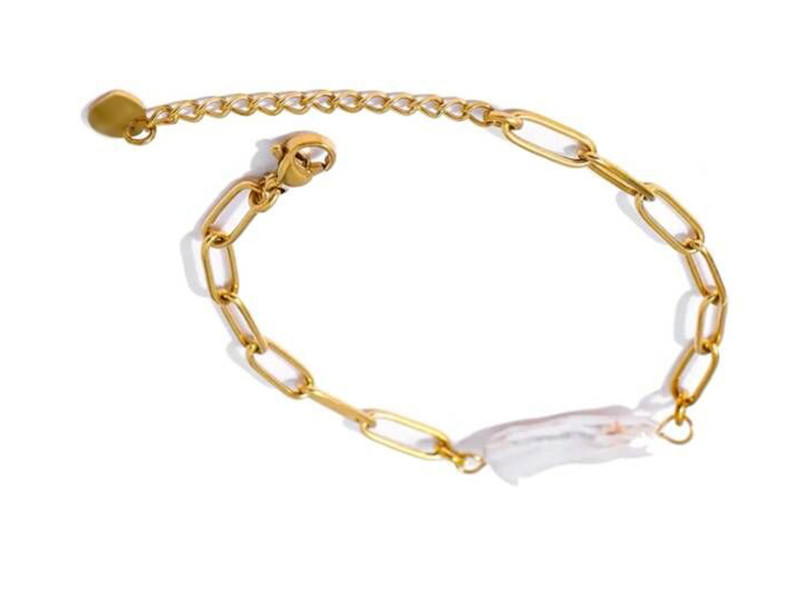  Freshwater Pearl & Stainless steel Paperclip Link Bracelet