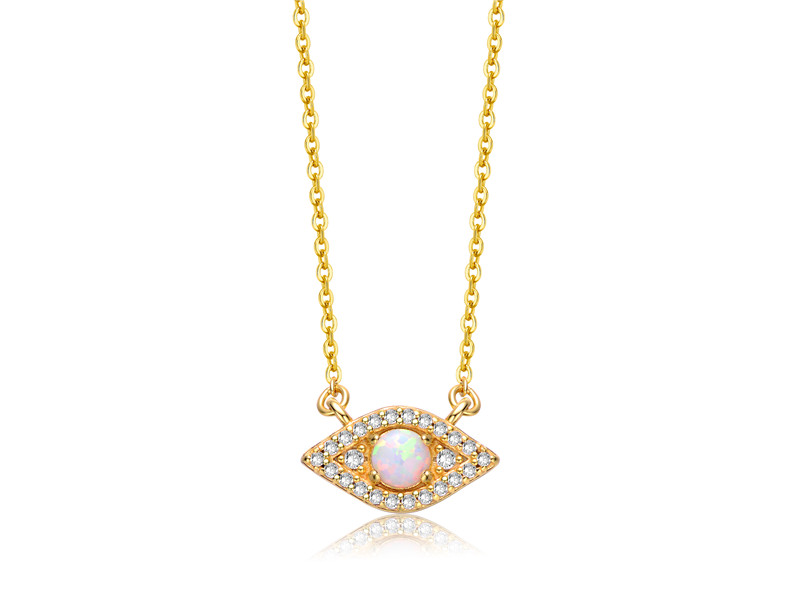 Women's Stelring Silver Opal  Evil Eye Necklace