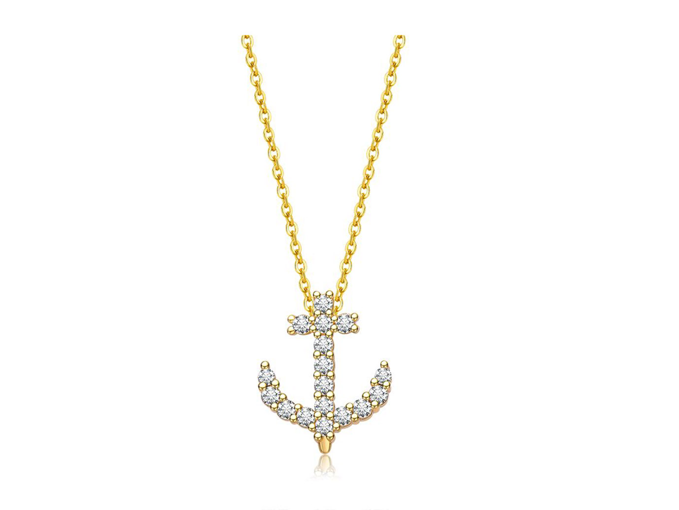 Sterling Silver Cubic Zriconia Anchor Pendant Necklace