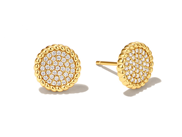 Stelring Silver Cubic Zirconia Pave Disc 9mm Small Circle Stud Earring