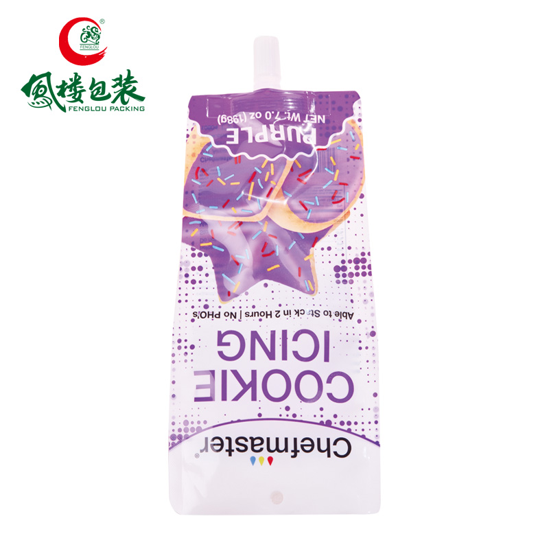 Cutomized food grade recyclable liquid seasoning cookie icing reusable stand up spout pouch metalized packaging bag