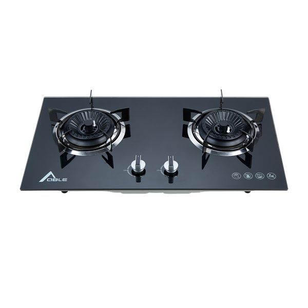 Double burner gas stove 7mm tempered kitchen appliance built-in metal knob