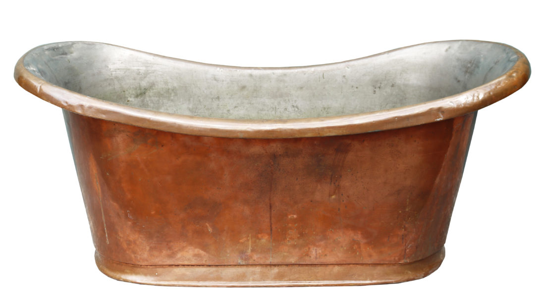 Astonian Copper roll top bath polished nickel, antique copper exterior - size options - Aston Matthews Limited