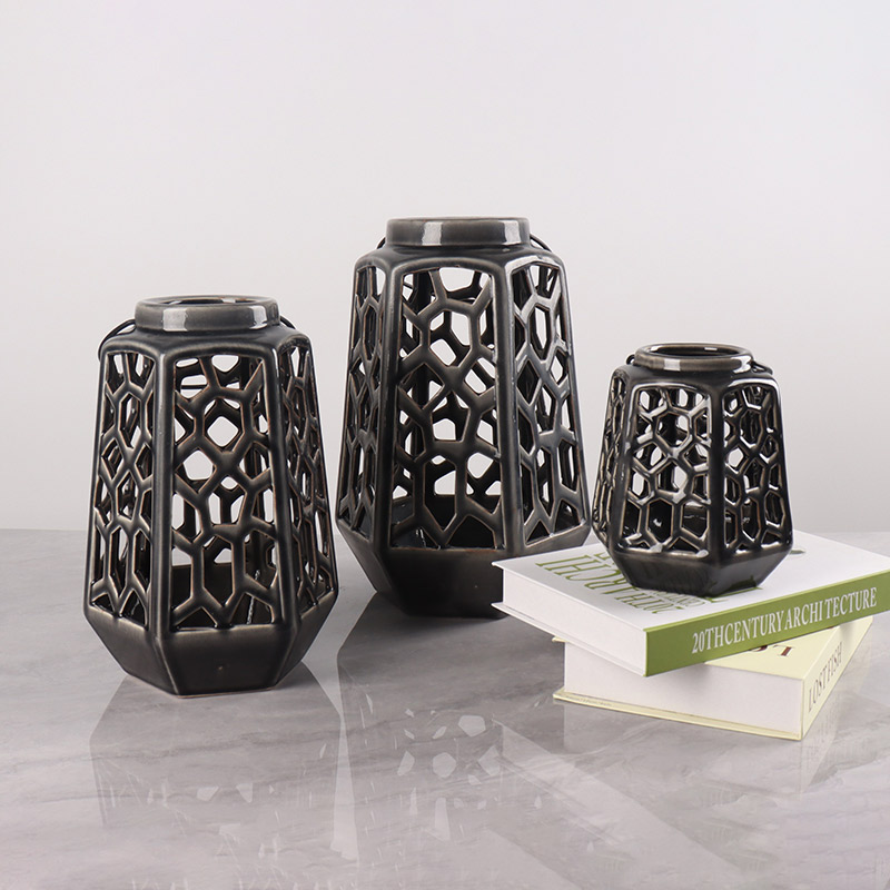 Warm and Inviting Atmosphere Home Decoration Hollow Ceramic Lanterns