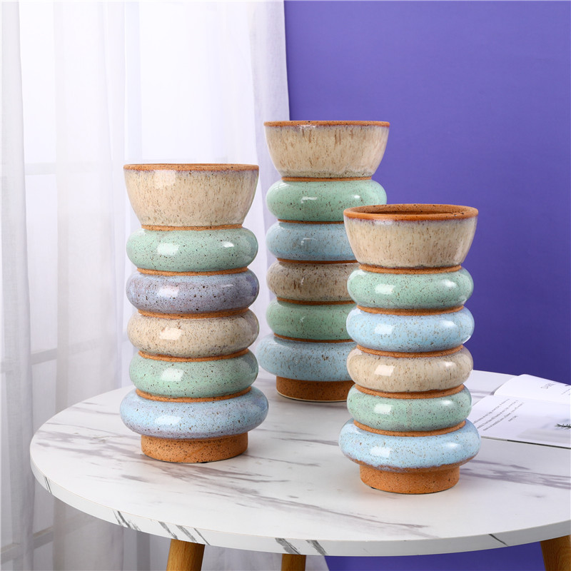 Unique Shape Multi-colorful Style Handmade Glazed Ceramic Flowerpot & Vase
