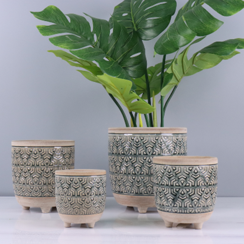 Deboss Carving & Antique Effects Décor Ceramic Planter