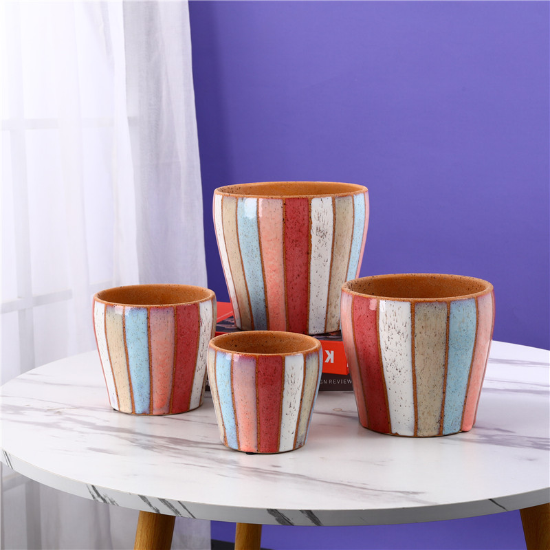 Multi-colorful Style Handmade Glazed Ceramic Flowerpot, Glazed Plant Pot