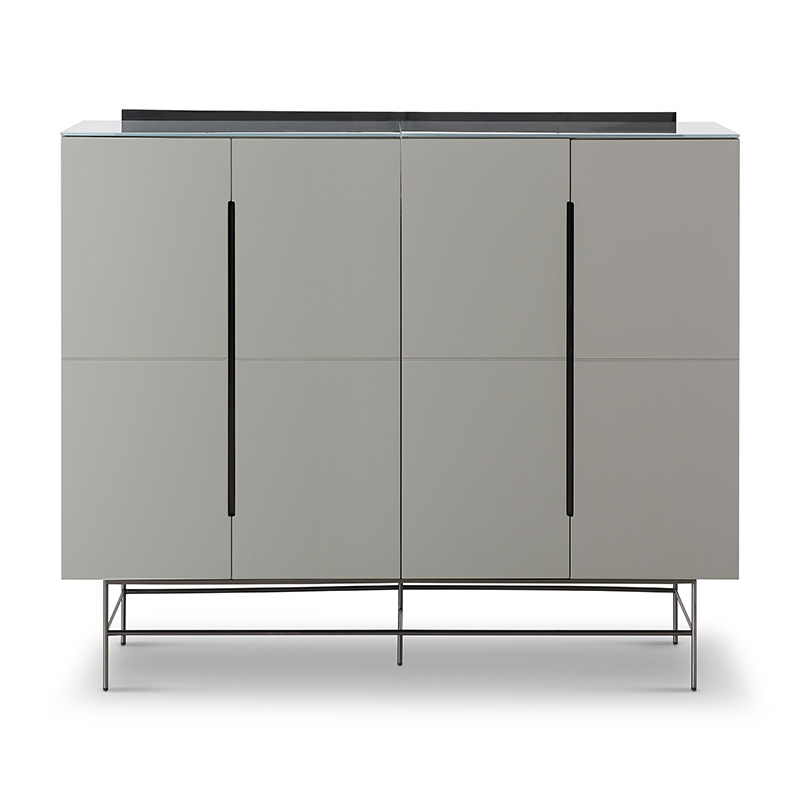 High Quality Modern Luxury Glass Lacquer Stainless Steel Four Door High Sideboard Cabinet Wooden Metal Home Living Room Furniture Manufacturer China Customized Supplier