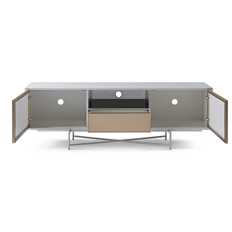 Veneer Bronze/Dark and Rattan Low Medium Sideboard Stainless Steel Base Quality Luxury TV Unit Home Living Room Furniture Manufacturer China Customized Supplier