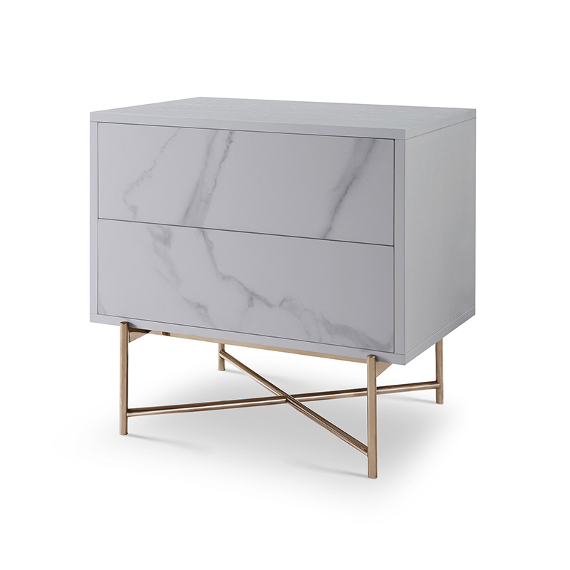 Ceramic Marble Stainless Steel Frame Push and Open Bedside Chest of DrawersHigh End Contemporary Luxury Laminate MDF Wooden Metal Home Bedroom Furniture Manufacturer China Customized Supplier