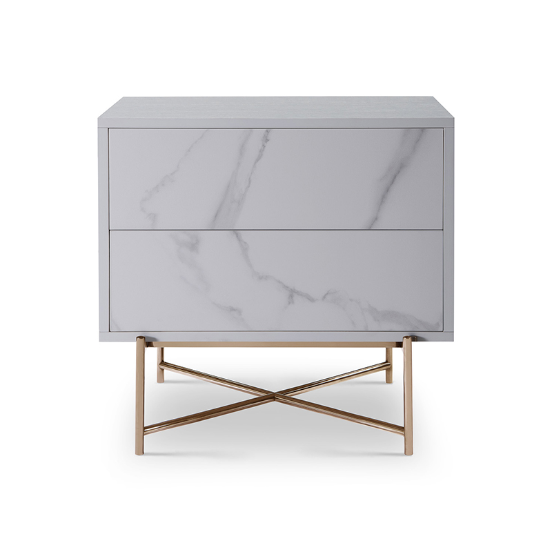  Ceramic Marble Stainless Steel Frame Push and Open Bedside Chest of DrawersHigh End Contemporary Luxury Laminate MDF Wooden Metal Home Bedroom Furniture Manufacturer China Customized Supplier