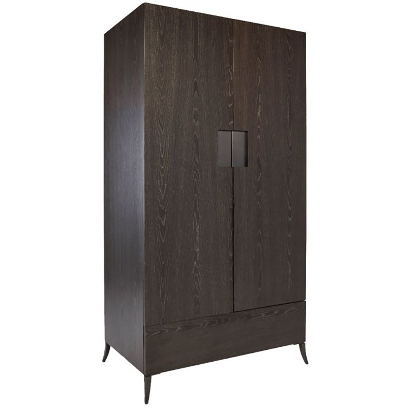 Black Oak Veneer Metal Handle Taped Shape Leg Two Door High Quality Modern Luxury Stainless Steel Wardrobe Wooden Metal Home Bedroom Furniture Manufacturer China Customized Supplier