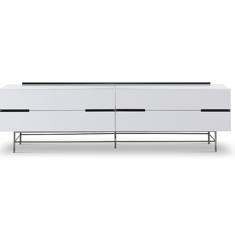 TV unit storage low sideboard with drawers in lacquer with four drawers, high-end modern luxury glass, and stainless steel China Customized Supplier of Wooden Metal Home Bedroom Furniture