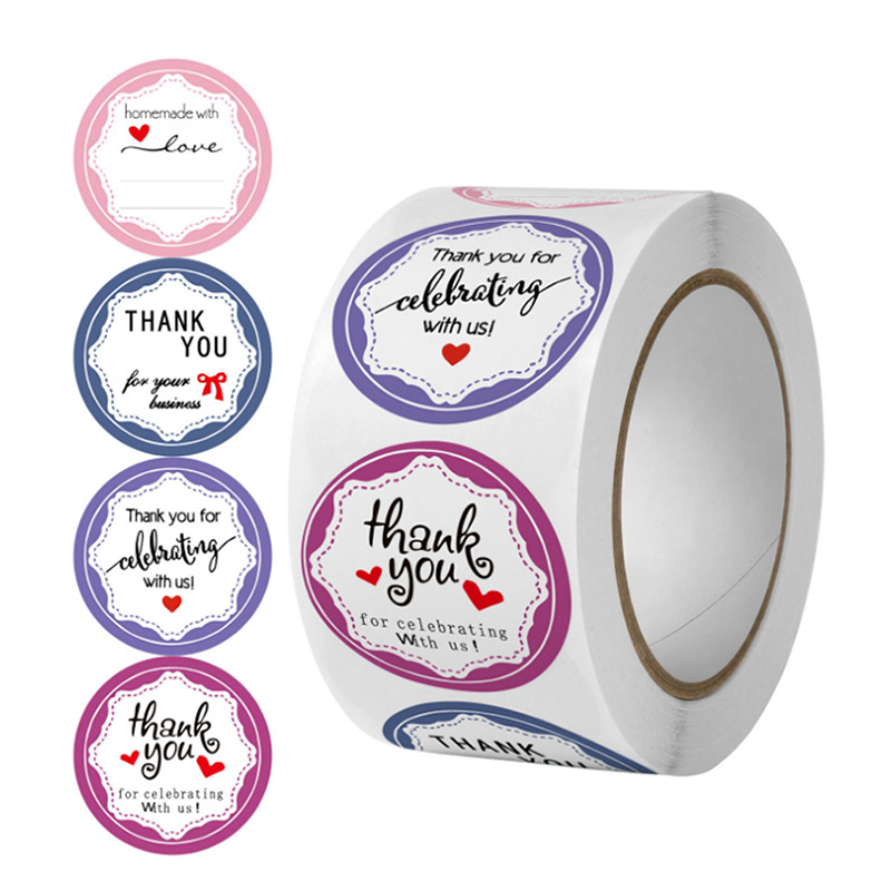 Coated Paper Roll Thank You Stickers Happy Mail Round Sticker Handmade With Love Envelope Decoration Label Sticker