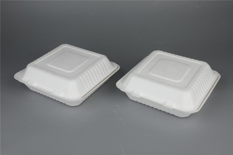 8" / 9" Clamshell Biodegradable Compostable Sugarcane Bagasse Tableware 