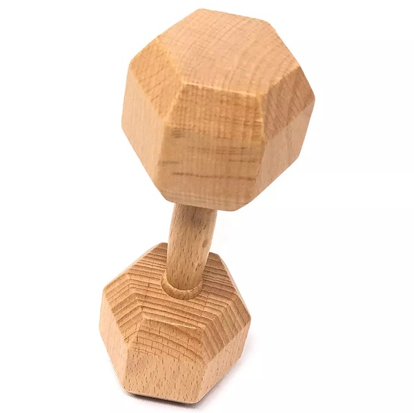 Perfect Toddler Gift Natural Untreated Wood Dumbbell Baby Rattle Toy